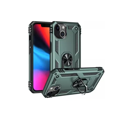 Apple iPhone 13 Kılıf Sofya Yüzüklü Silikon Kapak - Yeşil