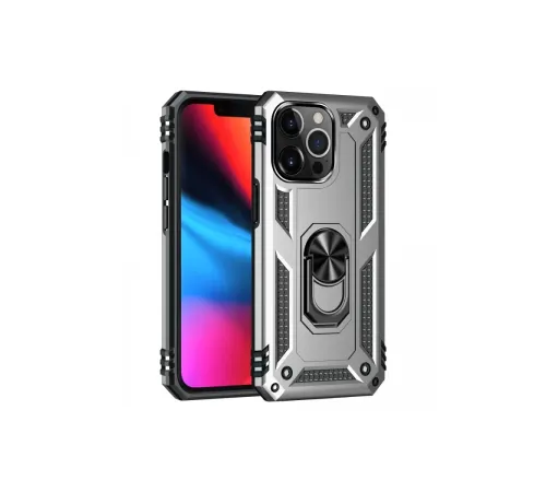 Apple iPhone 13 Pro Kılıf Sofya Yüzüklü Silikon Kapak - Gümüş