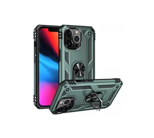 Apple iPhone 13 Pro Kılıf Sofya Yüzüklü Silikon Kapak - Yeşil