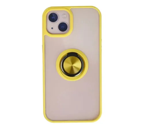 Apple iPhone 13 Kılıf Montreal Yüzüklü Silikon Kapak - Sarı