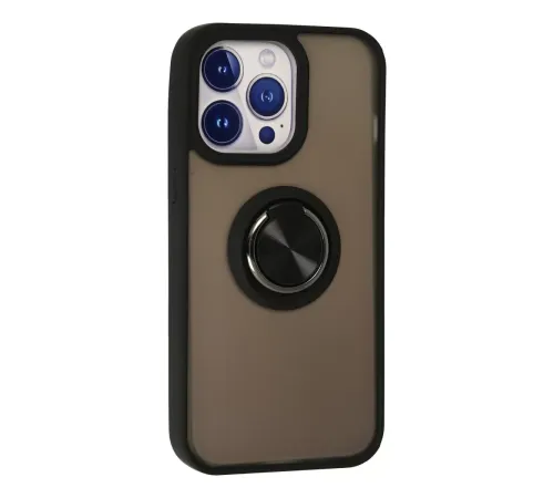 Apple iPhone 13 Pro Kılıf Montreal Yüzüklü Silikon Kapak - Siyah