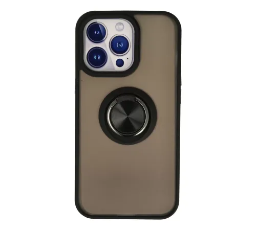 Apple iPhone 13 Pro Max Kılıf Montreal Yüzüklü Silikon Kapak - Siyah