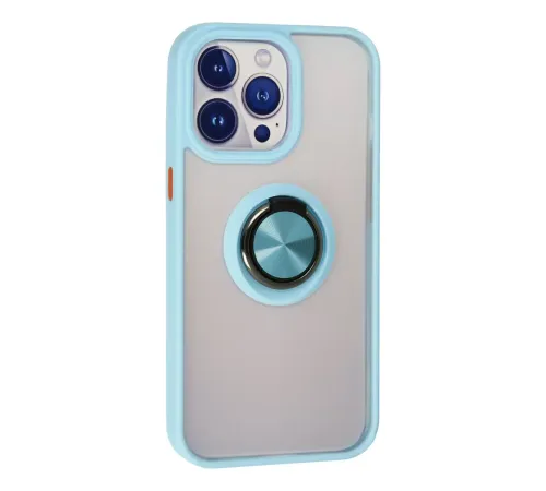 Apple iPhone 13 Pro Max Kılıf Montreal Yüzüklü Silikon Kapak - Buz Mavi