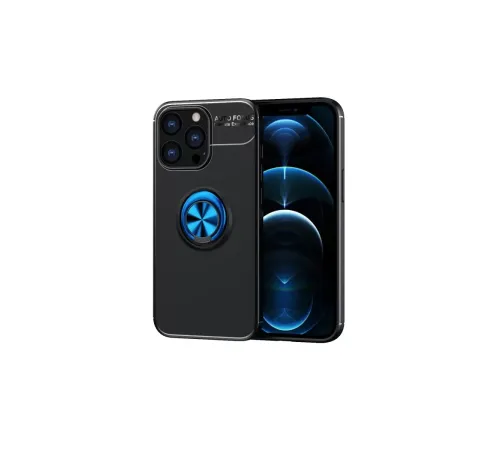 Apple iPhone 13 Pro Max Kılıf Range Yüzüklü Silikon - Siyah-Mavi