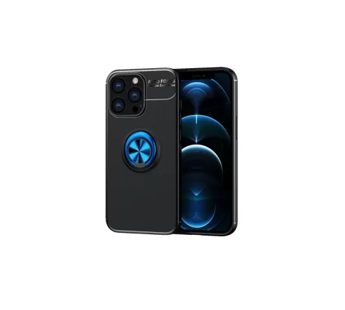 Apple iPhone 13 Pro Max Kılıf Range Yüzüklü Silikon - Siyah-Mavi