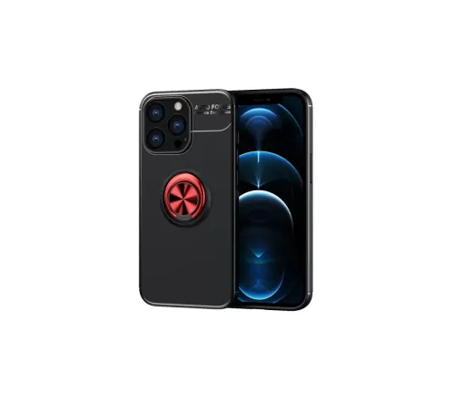 Apple iPhone 13 Pro Max Kılıf Range Yüzüklü Silikon - Siyah-Kırmızı
