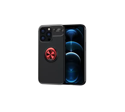 Apple iPhone 13 Pro Max Kılıf Range Yüzüklü Silikon - Siyah-Kırmızı