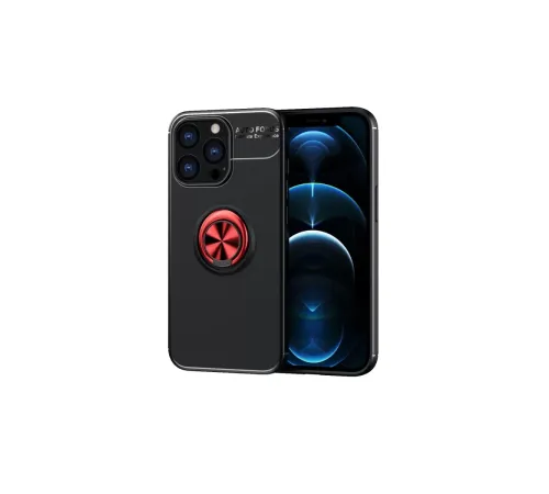 Apple iPhone 13 Pro Max Kılıf Range Yüzüklü Silikon - Siyah-Kırmızı