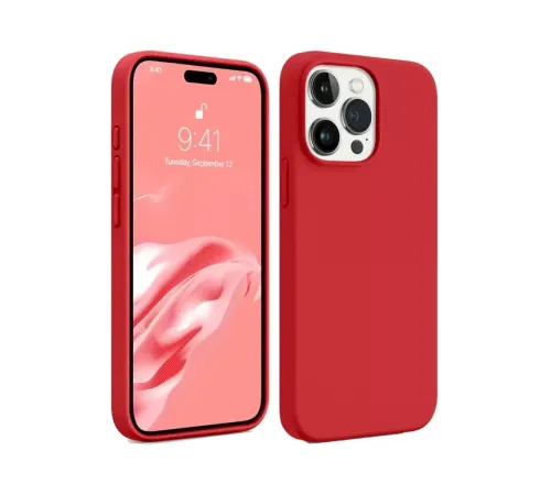 Apple iPhone 15 Pro Max Kılıf First Silikon - Kırmızı