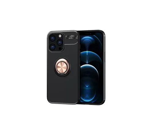 Apple iPhone 13 Pro Kılıf Range Yüzüklü Silikon - Siyah-Gold
