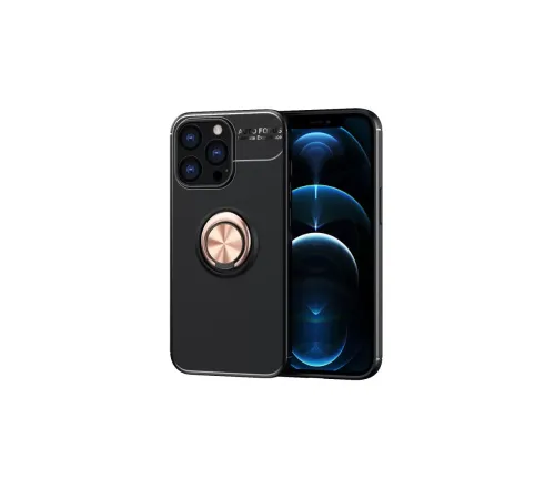 Apple iPhone 13 Pro Kılıf Range Yüzüklü Silikon - Siyah-Gold