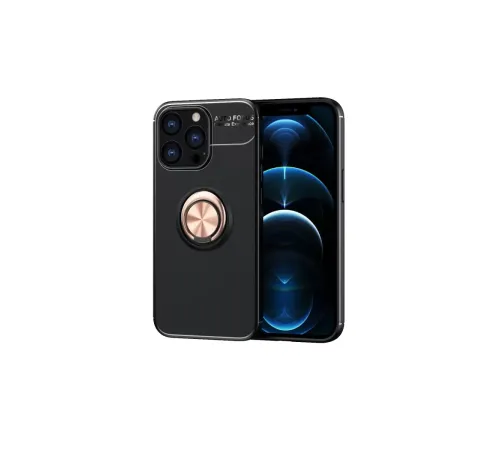 Apple iPhone 13 Pro Kılıf Range Yüzüklü Silikon - Siyah-Gold
