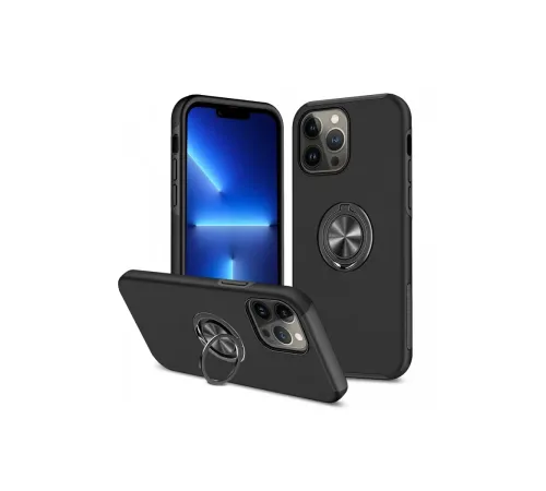 Apple iPhone 13 Pro Kılıf Elit Yüzüklü Kapak - Siyah