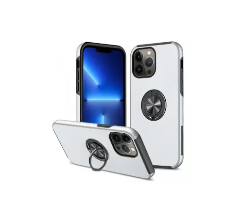 Apple iPhone 13 Pro Kılıf Elit Yüzüklü Kapak - Gümüş