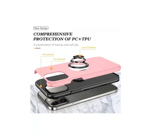 Apple iPhone 13 Pro Max Kılıf Elit Yüzüklü Kapak - Pembe