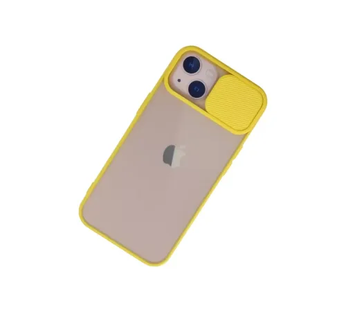 Apple iPhone 13 Kılıf Palm Buzlu Kamera Sürgülü Silikon - Sarı