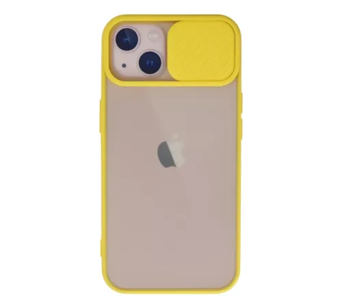 Apple iPhone 13 Kılıf Palm Buzlu Kamera Sürgülü Silikon - Sarı