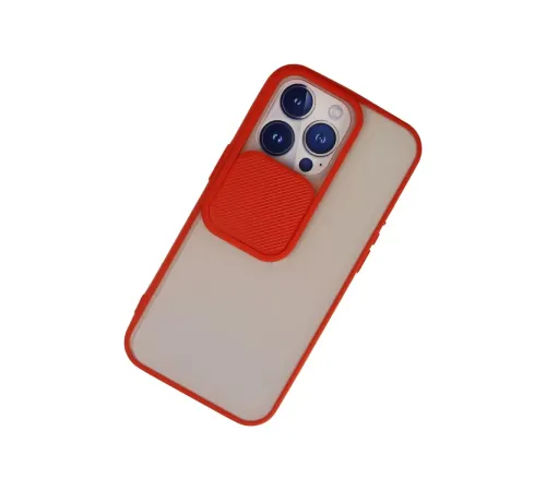 Apple iPhone 13 Pro Kılıf Palm Buzlu Kamera Sürgülü Silikon - Kırmızı