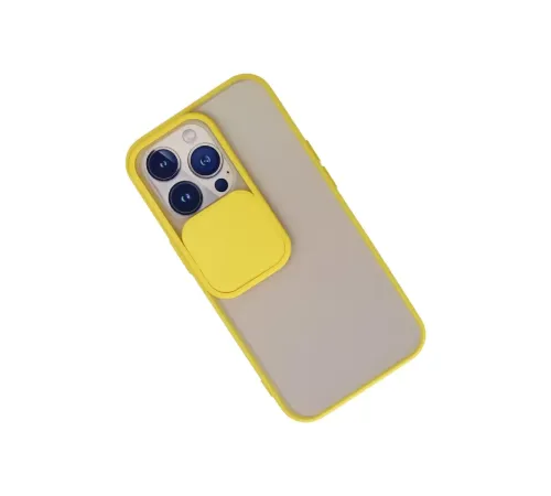 Apple iPhone 13 Pro Kılıf Palm Buzlu Kamera Sürgülü Silikon - Sarı