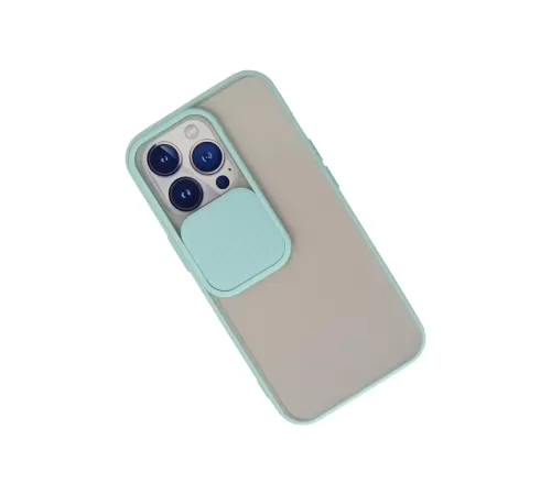Apple iPhone 13 Pro Kılıf Palm Buzlu Kamera Sürgülü Silikon - Turkuaz