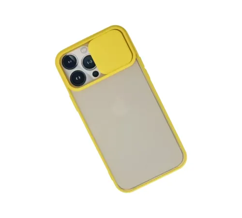 Apple iPhone 13 Pro Max Kılıf Palm Buzlu Kamera Sürgülü Silikon - Sarı