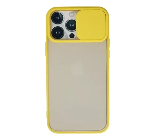 Apple iPhone 13 Pro Max Kılıf Palm Buzlu Kamera Sürgülü Silikon - Sarı