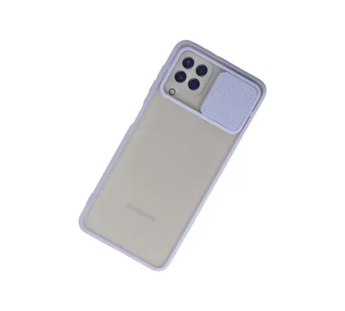 Samsung Galaxy A22 Kılıf Palm Buzlu Kamera Sürgülü Silikon - Lila