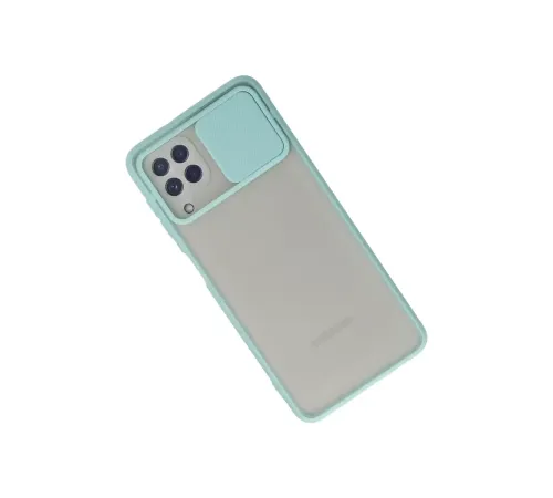 Samsung Galaxy A22 Kılıf Palm Buzlu Kamera Sürgülü Silikon - Turkuaz