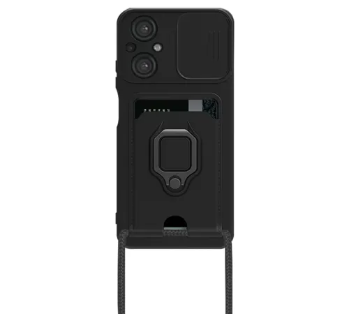 Xiaomi Poco M5 Kılıf Zuma Kartvizitli Yüzüklü Silikon - Siyah