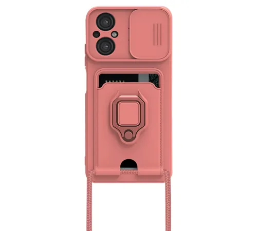 Xiaomi Poco M5 Kılıf Zuma Kartvizitli Yüzüklü Silikon - Pembe