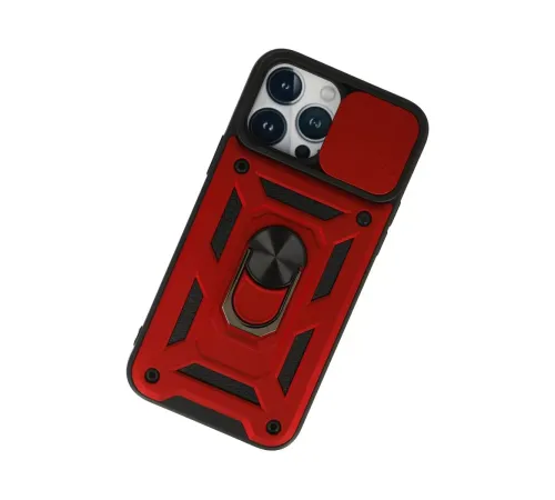 Apple iPhone 13 Pro Kılıf Pars Lens Yüzüklü Silikon - Kırmızı