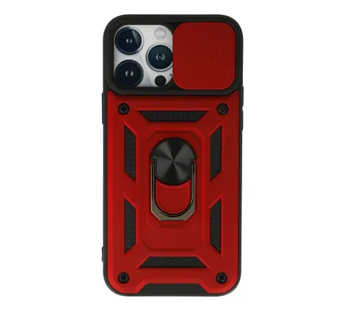 Apple iPhone 13 Pro Max Kılıf Pars Lens Yüzüklü Silikon - Kırmızı