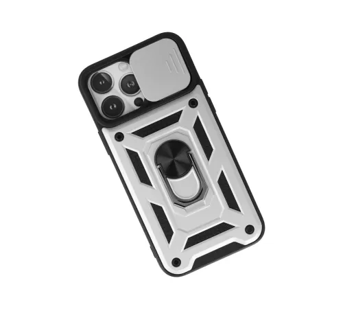 Apple iPhone 13 Pro Max Kılıf Pars Lens Yüzüklü Silikon - Gümüş