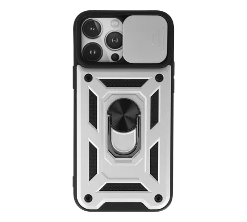 Apple iPhone 13 Pro Max Kılıf Pars Lens Yüzüklü Silikon - Gümüş