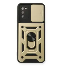 Samsung Galaxy A03S Kılıf Pars Lens Yüzüklü Silikon - Gold