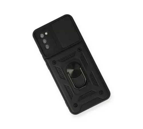 Samsung Galaxy A03S Kılıf Pars Lens Yüzüklü Silikon - Siyah