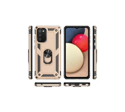 Samsung Galaxy A03S Kılıf Sofya Yüzüklü Silikon Kapak - Gold