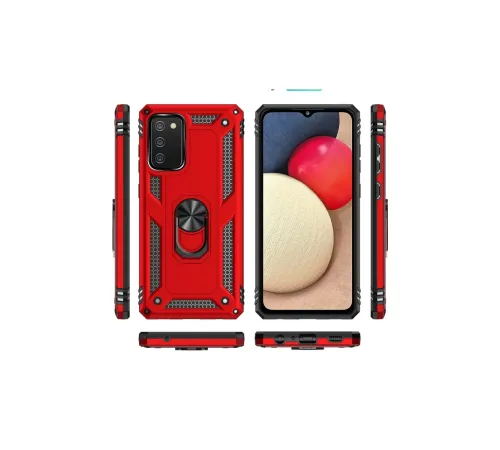 Samsung Galaxy A03S Kılıf Sofya Yüzüklü Silikon Kapak - Kırmızı