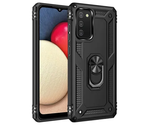 Samsung Galaxy A03S Kılıf Sofya Yüzüklü Silikon Kapak - Siyah