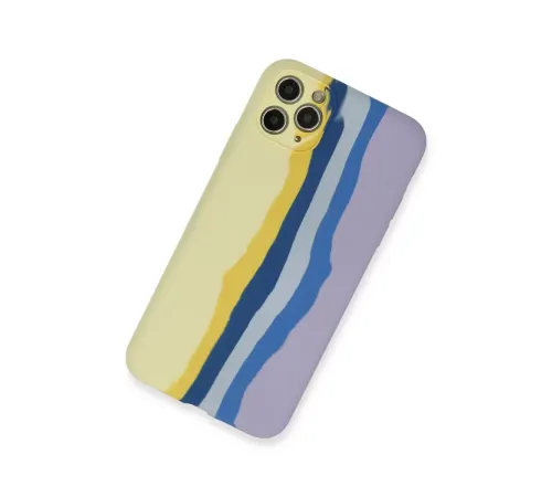Apple iPhone 11 Pro Kılıf Ebruli Lansman Silikon - Sarı-Lila