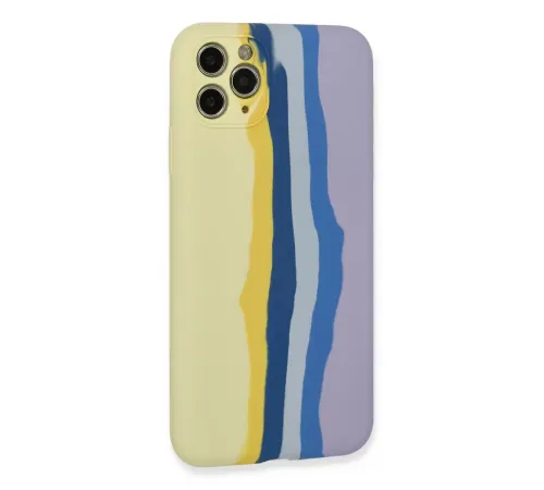 Apple iPhone 11 Pro Kılıf Ebruli Lansman Silikon - Sarı-Lila