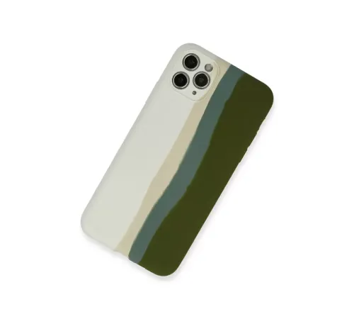 Apple iPhone 11 Pro Kılıf Ebruli Lansman Silikon - Beyaz-Yeşil