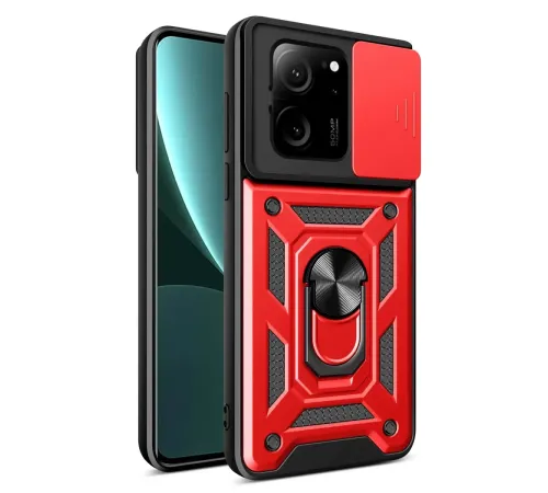Xiaomi Mi 13T Pro Kılıf Pars Lens Yüzüklü Silikon - Kırmızı