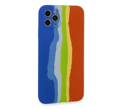 Apple iPhone 11 Pro Kılıf Ebruli Lansman Silikon - Mavi-Turuncu