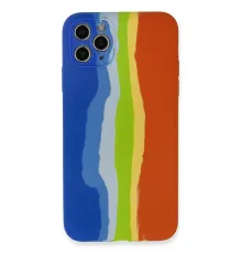 Apple iPhone 11 Pro Kılıf Ebruli Lansman Silikon - Mavi-Turuncu