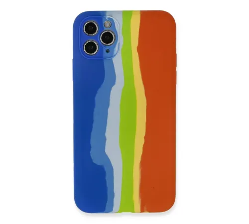 Apple iPhone 11 Pro Kılıf Ebruli Lansman Silikon - Mavi-Turuncu