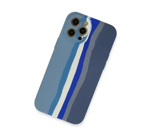 Apple iPhone 12 Pro Kılıf Ebruli Lansman Silikon - Mavi-Gri