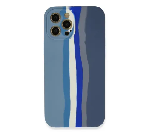 Apple iPhone 12 Pro Kılıf Ebruli Lansman Silikon - Mavi-Gri