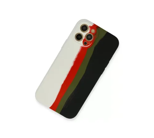 Apple iPhone 12 Pro Kılıf Ebruli Lansman Silikon - Beyaz-Siyah