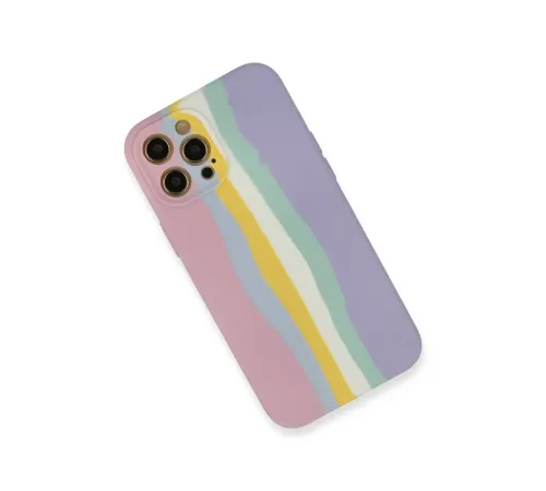 Apple iPhone 12 Pro Max Kılıf Ebruli Lansman Silikon - Pembe-Lila